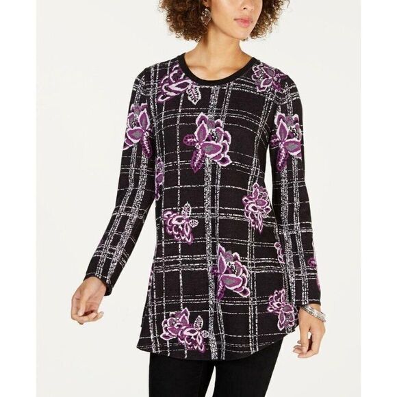 $59.50 Style & Co Patterned Jacquard Sweater, Violet combo, Size L - Picture 1 of 11